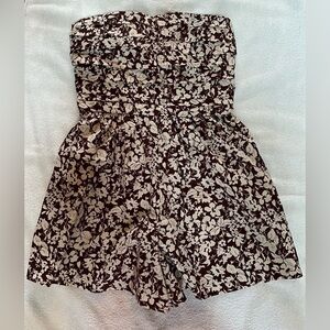 Brown Floral Emerson Ruched Strapless Romper Abercrombie & Fitch Medium
